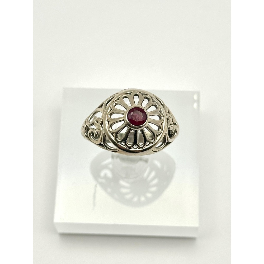 Faceted Ruby Filigree Sterling Silver Ring Size 9… - image 1